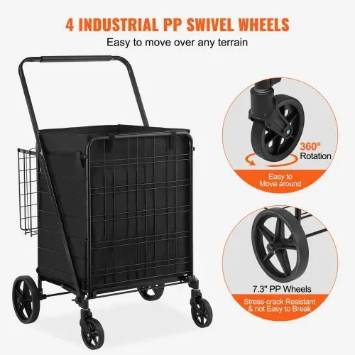 VEVOR Einkaufstrolley Einkaufswagen Klappbar 95,3 kg Belastbar, Einkaufsroller Handwagen Multifunktional 600D-Oxford-Gewebe, Shoppingtrolley Faltbar für Wäsche, Lebensmittel, Camping-Werkzeuge usw. – Bild 3