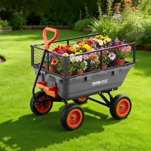 VEVOR Gartenwagen mit Kippfunktion, 362 kg Belastbarer Bollerwagen 270° Drehbarer Transportwagen für Gartenarbeit aus Kunsttoff Stahl mit 10 Zoll Kunststoffreifen Metallzaun für Rasen, Kies & Schlamm – Bild 7