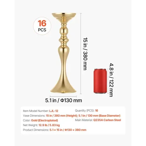 VEVOR 16 Stk. Hochzeitsvasen Tafelaufsatz Blumenvasen für Hochzeit 38 cm Hoch, Metall Tafelaufsatz Vasen mit Blumenständern, Mittelstück Tischvase für Hochzeiten Party Jubiläumsfeier Zeremonie, Gold – Bild 6