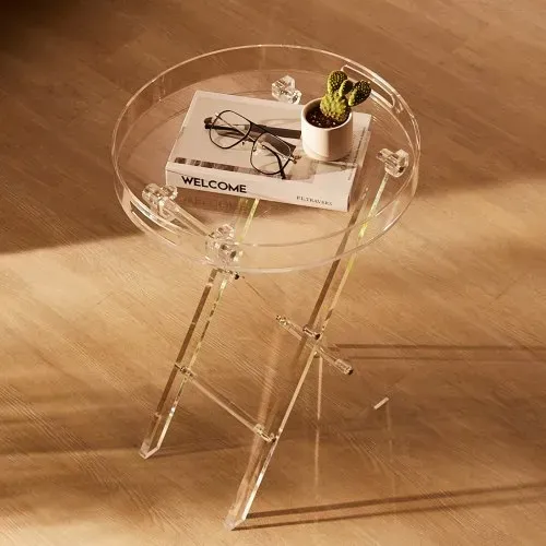 VEVOR Acryl-Klapptisch mit Tablett φ40 x 58 cm, Acryl-Beistelltisch mit Klappbarem X-Bein, Acryl-Beistelltisch für Kaffee, Getränke, Essen, Snacks, Couchtisch für Wohnzimmer, Schlafzimmer usw. – Bild 7