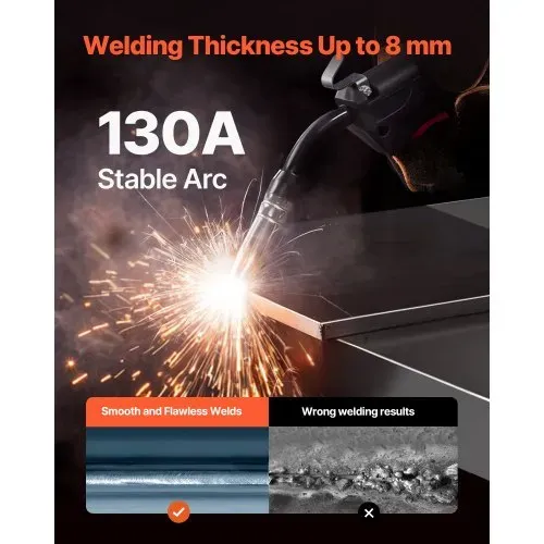 VEVOR MIG-Schweißgerät, 130 A synergetische MIG-Schweißmaschine, 3-in-1-Flusskern-MIG/MMA/Lift-TIG-Mehrprozess-Schweißer, Welder mit IGBT-Wechselrichtertechnologie und digitalem Anzeigebildschirm – Bild 2