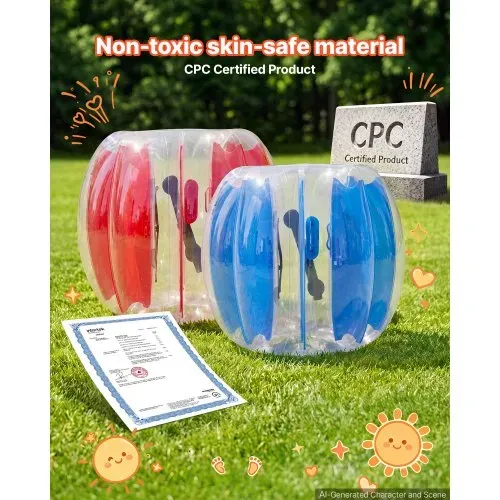 VEVOR 2 x Aufblasbare Bumper Sumo Bälle 0,9 m für Kinder Blau Rot Stoßball für Garten, Camping, Picknick, Rasen & Outdoor, 0,4 mm Starkes PVC, Heißverschweißte Griffe & Stabil Sitzende Schultergurte – Bild 4