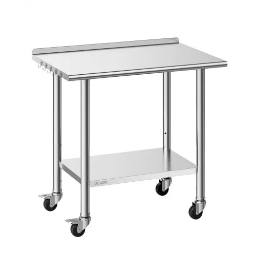 VEVOR Edelstahltisch Gastro 915 x 610 x 894 mm, Verstellbarer Edelstahltisch mit Rollen, Aufkantung (30 mm), Arbeitstisch mit Grundboden für Restaurant Obere Ablage (227 kg) Untere Ablage (191 kg) VEVOR Edelstahltisch Gastro 915 x 610 x 894 mm, Verstellbarer Edelstahltisch mit Rollen, Aufkantung (30 mm), Arbeitstisch mit Grundboden für Restaurant Obere Ablage (227 kg) Untere Ablage (191 kg)