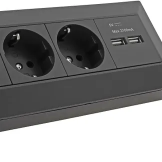 4-fach Steckdosenblock + 2x USB, schwarz 250V~/ 16A, Aufbaumontage, USB 3,1A 4-fach Steckdosenblock + 2x USB, schwarz 250V~/ 16A, Aufbaumontage, USB 3,1A