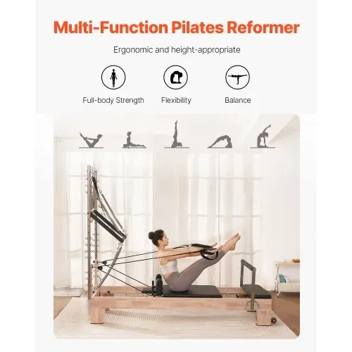 VEVOR Pilates Reformer Maschine aus Gummibaumholz für Fitnessstudio, Krafttrainingsgerät mit doppeltem Widerstand, Reformer-Box, Sprungbrett, für Fortgeschrittene & Anfänger, biz zu 181,44 kg – Bild 5