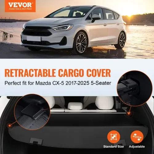 VEVOR Einziehbare Laderaumabdeckung wasserfeste Kofferraumabdeckung für Mazda CX-5 2017-2025 5-Seater, UV-beständige Kofferraumabdeckung aus Aluminiumlegierung & PVC-Lederstruktur VEVOR Einziehbare Laderaumabdeckung wasserfeste Kofferraumabdeckung für Mazda CX-5 2017-2025 5-Seater, UV-beständige Kofferraumabdeckung aus Aluminiumlegierung & PVC-Lederstruktur