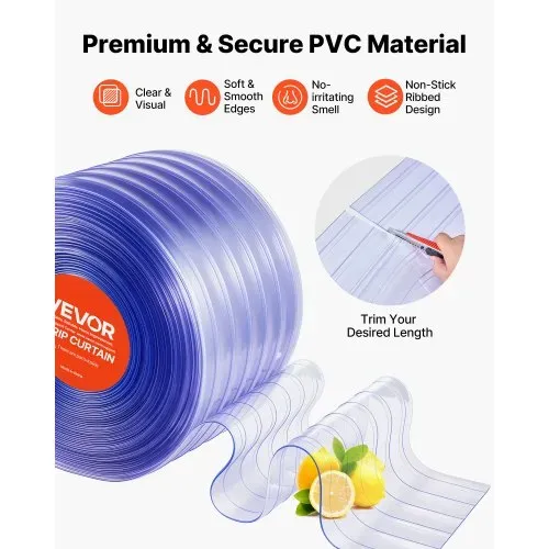 VEVOR PVC-Streifenvorhang, 30,8 x 0,3 m, Lamellenvorhang, Meterware, -20 °C bis 60 °C Vorhangstreifen für Türen von Supermärkten, Garagen, Lagerhallen, Scheunen & Tierställen, gerippt – Bild 4