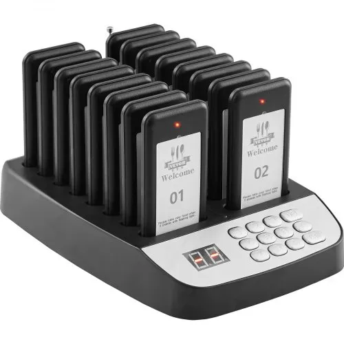 VEVOR Restaurant-Pager-System, Kabelloses Warteschlangensignal mit 500 m Reichweite, Piepser zur Rufannahme von Gästen mit Vibration und Blinken, 16 Pager für Imbisswagen, Kirche – Bild 10