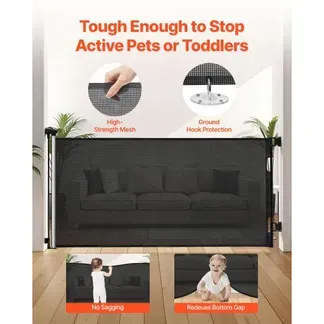 VEVOR Einziehbares Babygitter Hundegitter ausziehbar auf 143 cm (B) / 795 mm (H), Treppenschutzgitter mit Sicherheitsschloss, Schutzgitter aus Netzgewebe für Treppen Flure drinnen/draußen, Schwarz VEVOR Einziehbares Babygitter Hundegitter ausziehbar auf 143 cm (B) / 795 mm (H), Treppenschutzgitter mit Sicherheitsschloss, Schutzgitter aus Netzgewebe für Treppen Flure drinnen/draußen, Schwarz