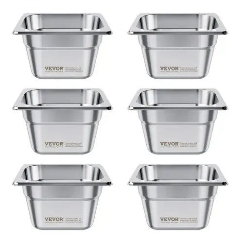 VEVOR Gastronormbehälter Hotelpfanne (1/6-Größe) 6 Stk. 1,7 L, wiederverwendbare Behälter (10 cm tief), rostfreie Catering-Aufbewahrung, Panierschale Speisebehälter für Party Restaurant Buffet – Bild 8