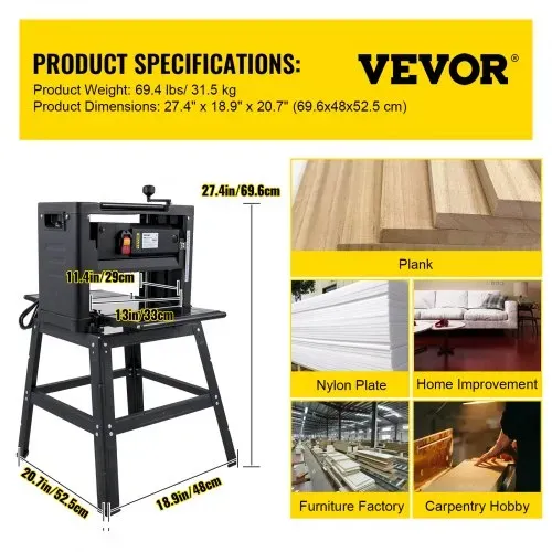 VEVOR Hobelblätter 330 mm, 0-3 mm Tiefe Legierungs Holzschneider Blade Tragbare Schneidwerkzeuge Hobelblätter, 52,5 x 69,6 x 48 cm Hobel Sägeblätter, 6-160 mm Hebehöhe Chipper Messer Hobelblatt Klinge – Bild 6
