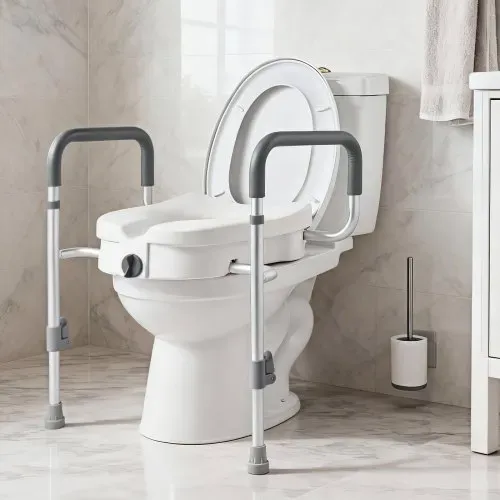 VEVOR Toilettensitzerhöhung Toilettenerhöhung mit Armlehnen & 159 kg Tragkraft & 127 mm Hubhöhe & Aluminiumrahmen, erhöhter Toilettensitz für ältere Menschen Senioren Behinderte Erwachsene – Bild 7