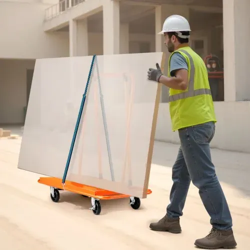 VEVOR Plattenwagen, 816 kg Tragkraft, Transportwagen mit 4 Lenkrollen, Paneelwagen, Plattenkarren mit Spanngurt, Transporthilfe für Sperrholz, Gipskarton, Glas, Orange, 1150x555x1180 mm – Bild 7