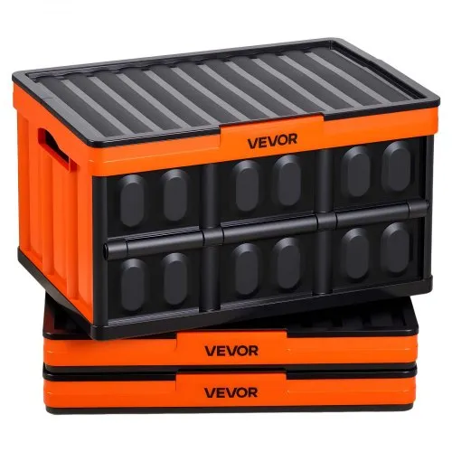 VEVOR Klappbox 45 L 3er-Pack, Faltbare Aufbewahrungsboxen aus Kunststoff, Stapelbare Klappkörbe mit Deckel, Tragkraft 20 kg pro Box, Klappkiste, Ideal für Haushaltsorganisation, Orange & Schwarz VEVOR Klappbox 45 L 3er-Pack, Faltbare Aufbewahrungsboxen aus Kunststoff, Stapelbare Klappkörbe mit Deckel, Tragkraft 20 kg pro Box, Klappkiste, Ideal für Haushaltsorganisation, Orange & Schwarz