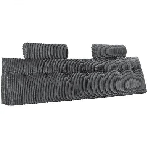 VEVOR Kopfteilkissen Keilkopfteilkissen Keilkissen (King Size) mit 2 Seitentaschen & 2 Kopfstützen, Bettkeilkissen mit waschbarem Flanelltuch, zum Lesen Spielen Arbeiten Grau (1920 x 205 x 530 mm) – Bild 8
