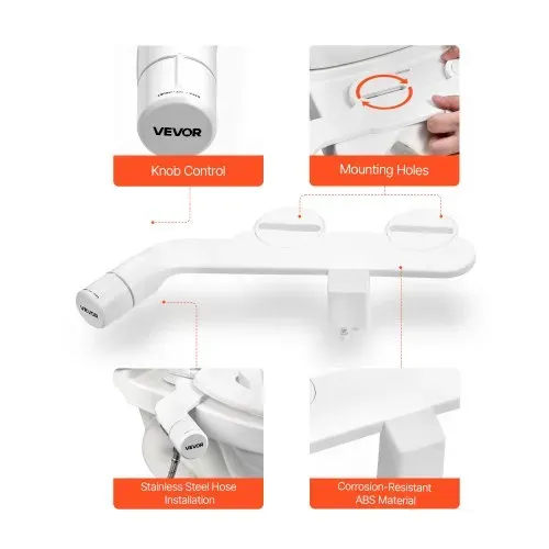 VEVOR Bidetaufsatz für Toilette, nicht elektrischer Bidet-WC-Aufsatz mit ausziehbarer Doppeldüse & einstellbarem Kaltwasserdruck Einlass aus Edelstal ideal für die Gesäß- und Intimwäsche, weiß – Bild 5