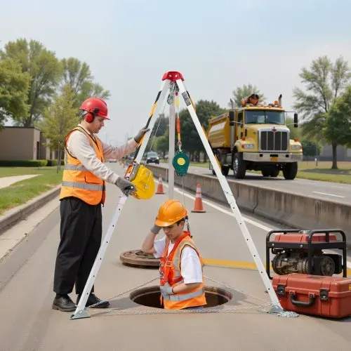 VEVOR Dreibein-Set für beengte Räumen, Rettungsdreibein mit Hebevorrichtung, 816 kg Winde, Rettungssystem 19,8 m Kabel, Rettungsstativ mit Absturzsicherung, 1,34–2,15 m Arbeitshöhe – Bild 7