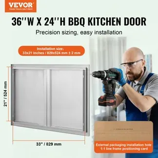 VEVOR Grill-Zugangstür, 914 x 610 mm, Doppelte Außenküchentür, Flächenbündig Montierte Edelstahltür, Vertikale Wandtür mit Versenkbaren Griffen, für Grillinsel, Grillstation, Außenschrank VEVOR Grill-Zugangstür, 914 x 610 mm, Doppelte Außenküchentür, Flächenbündig Montierte Edelstahltür, Vertikale Wandtür mit Versenkbaren Griffen, für Grillinsel, Grillstation, Außenschrank