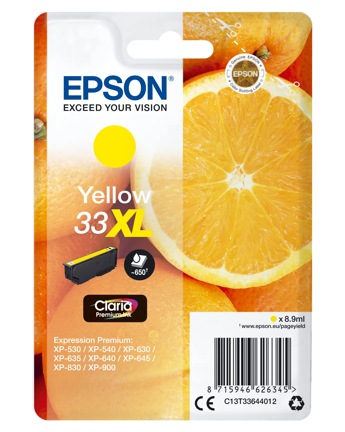 Epson Oranges Singlepack Yellow 33XL Claria Premium Ink Epson Oranges Singlepack Yellow 33XL Claria Premium Ink