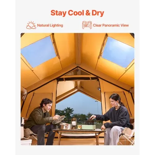 VEVOR Aufblasbares Zelt für Camping 8-12 Personen mit Handpumpe, 4,8×3,6×2,2 m Glamping-Zelt mit 2 Oberlichtern, Baldachin, Ofenanschluss, 2 Türen & Netzfenstern, Aufbewahrungstasche VEVOR Aufblasbares Zelt für Camping 8-12 Personen mit Handpumpe, 4,8×3,6×2,2 m Glamping-Zelt mit 2 Oberlichtern, Baldachin, Ofenanschluss, 2 Türen & Netzfenstern, Aufbewahrungstasche