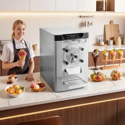 VEVOR Gewerbliche Eismaschine Eiscrememaschine 2000 W 12–20 L/h, Tischgerät für Gelato mit 6 L Edelstahlbehälter (304) & Selbstreinigendes LED-Bedienfeld für Snackbars Restaurants Silber – Bild 7