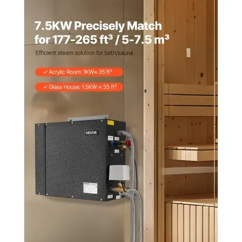 VEVOR Dampfgenerator, 7,5 kW Dampferzeuger, Dampfduschsystem mit Steuerung für Sauna, Bad, Spa, kommerzielles automatisches Ablaufset mit Überhitzungs-, Trockenlauf- & Überdruckschutz, Schwarz VEVOR Dampfgenerator, 7,5 kW Dampferzeuger, Dampfduschsystem mit Steuerung für Sauna, Bad, Spa, kommerzielles automatisches Ablaufset mit Überhitzungs-, Trockenlauf- & Überdruckschutz, Schwarz