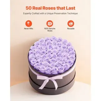 VEVOR 50x Ewige Rosen in runder Box, konservierter Blumenstrauß, Blumen Geschenkbox für ihre Frau, Mütter, Liebespartner, zur Hochzeit, zum Muttertag, Valentinstag, Weihnachten, Lavendelviolett VEVOR 50x Ewige Rosen in runder Box, konservierter Blumenstrauß, Blumen Geschenkbox für ihre Frau, Mütter, Liebespartner, zur Hochzeit, zum Muttertag, Valentinstag, Weihnachten, Lavendelviolett