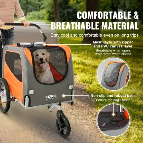 VEVOR Hunde-Fahrradanhänger, trägt bis zu 30 kg, 2-in-1-Fahrradträger für Haustier-Kinderwagen, einfach zusammenklappbarer Wagenrahmen mit Schnellspannrädern, universeller Fahrradkupplung, Reflektoren – Bild 3