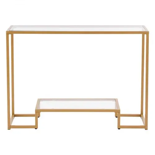 VEVOR 2-stufiger Konsolentisch moderner rechteckiger Flurtisch (107 x 35,4 x 75,5 cm) mit Platte aus gehärtetem Glas, Sofa-Beistelltisch mit Kippschutz für Wohnzimmer Flur Eingangsbereich Foyer – Bild 9