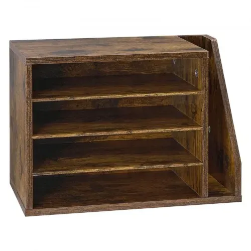 VEVOR Briefablage mit 4 Fächern & Herausnehmbaren Regalböden, Dokumentenablage aus Holz mit Stehsammler, Aktenhalter für Büro Klassenzimmer, Literaturorganizer für Akten Dokumenten Papier, Braun – Bild 8