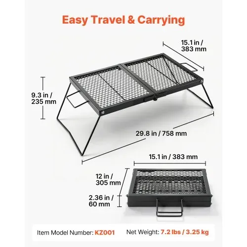 VEVOR Klappbarer Grillrost für Lagerfeuer 758 x 383 x 235 mm Campinggrill, Tragbarer Tischgrill aus Kohlenstoffstahl mit Beinen und Griff, Grillgitter für Offenes Grillen im Freien, Camping und Garten VEVOR Klappbarer Grillrost für Lagerfeuer 758 x 383 x 235 mm Campinggrill, Tragbarer Tischgrill aus Kohlenstoffstahl mit Beinen und Griff, Grillgitter für Offenes Grillen im Freien, Camping und Garten
