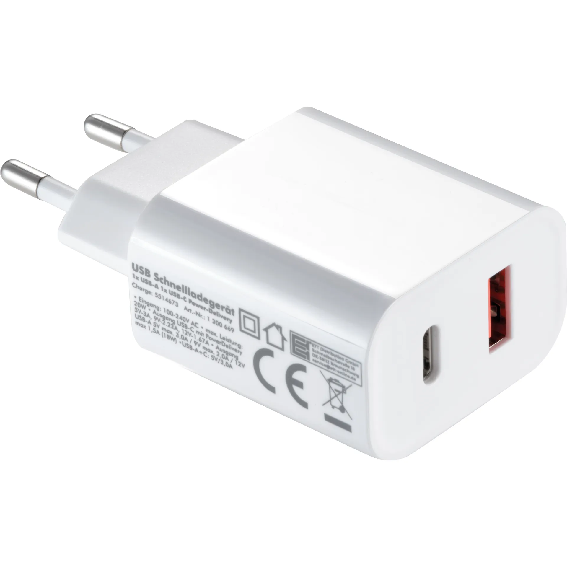 USB-Schnellladegerät McPower, 20W, 1x USB-C PowerDelivery, 1x USB-A – Bild 2