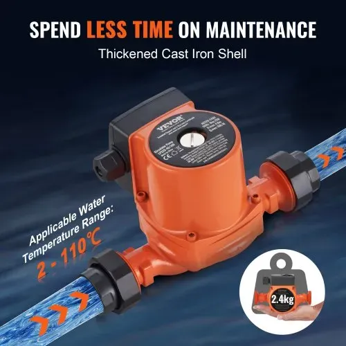 VEVOR Heizungspumpe Umwälzpumpe Pumpe Gusseisen 220 V 72 W, 50l/min Max. Durchflussrate, 4m Max. Förderhöhe, 1-1/2 Zoll Gewindeanschluss, Temperaturbereich Von 2 °C Bis 110 °C, Drei Einstellbare Durchflussraten, Geräuscharm – Bild 2