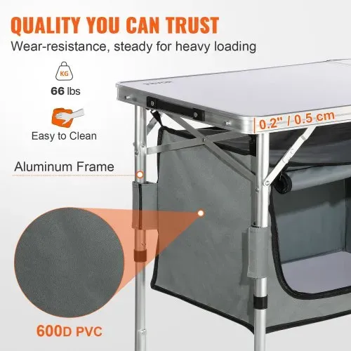 VEVOR Campingküche inkl. Tragetasche Campingschrank Einstellbar Campingschrank, Reiseküche Küchenbox Zeltschrank Outdoor Camping Küche Zeltschrank Camping Reisen Grau Tragbar Küchenbox Reiseküche – Bild 3
