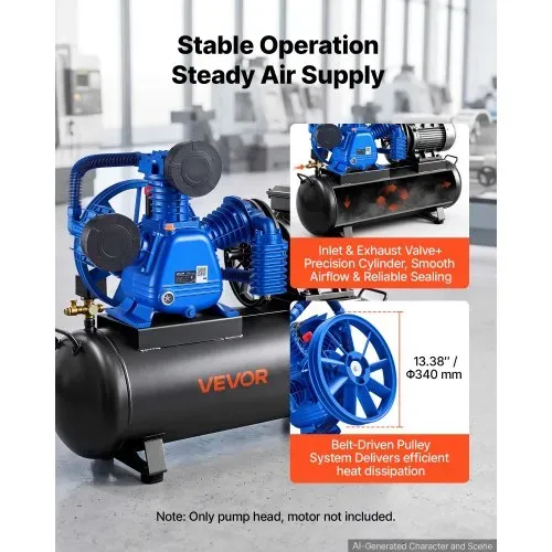 VEVOR Luftkompressor Pumpenkopf 5PS 12bar Druckluft Aggregat 3 Zylinder, Kompressoraggregat für Werkstatt & Garage, Ersatzkopf aus Gusseisen, Zweistufig, 422 L/min Luftdurchsatz, mit Riemenscheibe – Bild 2
