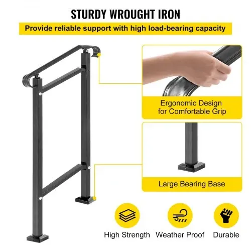 VEVOR Treppengeländer 50x13,5x108 cm Handlauf Geländer Höhe(bis zu 18,5 cm) & Winkel(0-30,8°) einstellbar Eingangsgeländer Eisenhandlauf Ideal für 1 oder 2 stufige Treppen mit Installationskit Schwarz – Bild 3
