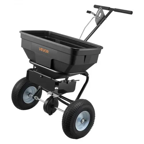 VEVOR Streuwagen, 59 kg Fassungsvermögen, Düngerstreuer 0-3,66 m Streubreite, Saatgutstreuer mit 33 cm Luftreifen, einstellbarer Durchflussmenge, Schleuderstreuer für Dünger, Saatgut & Streusalz – Bild 9