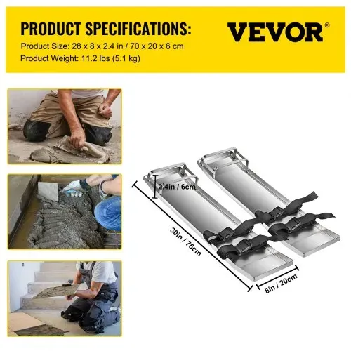 VEVOR Beton-Kniebretter, 75 x 20 cm, Betonschieber, aus Edelstahl, Betongleiter, Paar bewegliche Gleiter, mit Betonbrettgurten für Zement- und Betonarbeiten – Bild 6