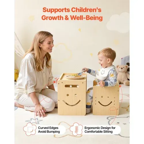 VEVOR Montessori-Tisch- & Stuhlset, Holz, Kindersitzgruppe für Kleinkinder von 1-5 Jahren, Tritthocker mit Whiteboard & 3-Fach Höhenverstellbar, zum Essen, Zeichnen, Lesen & Spielen – Bild 5