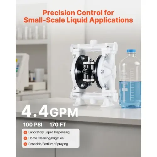 VEVOR Druckluft-Doppelmembranpumpe, 16,64L/min, 38,1 mm Einlass & Auslass, pneumatische Altöl-Transferpumpe, max. 100 PSI, Polypropylengehäuse, luftbetrieben für Diesel, Fett, Kerosin, Benzin – Bild 2