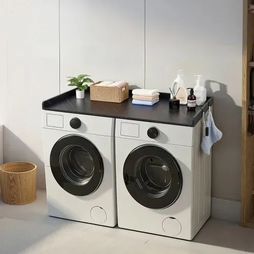 VEVOR Arbeitsplatte für Waschmaschine & Trockner (137 x 69,9 cm) mit Erhöhtem Rand & Haken, zur Organisation und Aufbewahrung im Wäscheschrank Speisekammer Küchentheke, bis 113 kg Belastbar, Schwarz – Bild 7