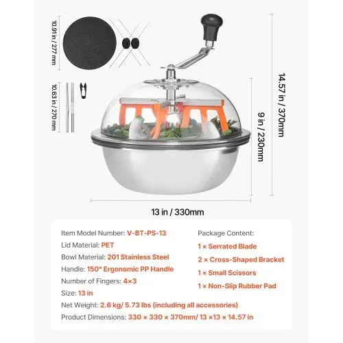 VEVOR Erntemaschine Bowl, 33 cm manueller Knospen-Trimmer, Bud Trimmer, Nass- & Trocken-Hydrokultur-Schneidemaschine, gedrehter Schleuderschnitt für Pflanzen, Blätter, Knospen, Blumen – Bild 6