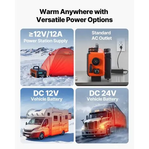 VEVOR Dieselheizung Lufterhitzer 5-8KW DC 12 V/24 V tragbare Standheizung (All in One) mit Fernbedienung & LCD-Bildschirm, geringe Geräuschentwicklung, 4,5 L Kraftstofftank für Lkw Wohnmobile – Bild 4