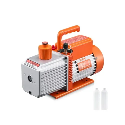 VEVOR Vakuumpumpe, 9 CFM, HVAC 2-stufige Drehschieber-Vakuumpumpe, für R134a R22 R410a-Systeme, Auto-AC-Vakuumpumpen-Kit mit Ölflasche, für die Harzentgasung zur Wartung von Autoklimaanlagen VEVOR Vakuumpumpe, 9 CFM, HVAC 2-stufige Drehschieber-Vakuumpumpe, für R134a R22 R410a-Systeme, Auto-AC-Vakuumpumpen-Kit mit Ölflasche, für die Harzentgasung zur Wartung von Autoklimaanlagen