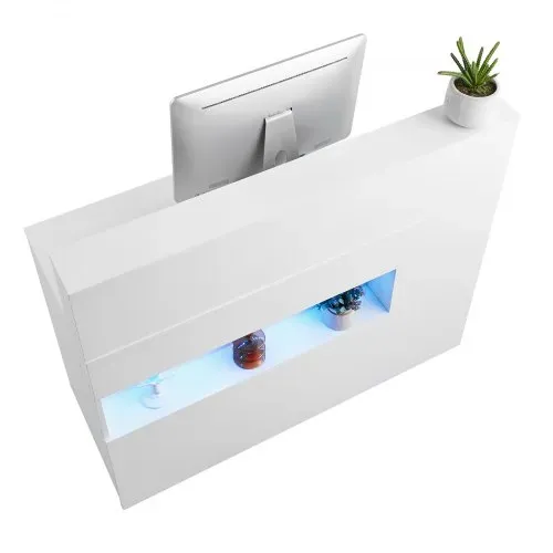 VEVOR Rezeption Empfangstresen Empfangstisch rechteckiger Thekentisch, Empfangstheke Verkaufstresen Kassentheke mit LED-Licht, 2 Schubladen und Steckdosen, für Kasse Schönheitssalon Büro, weiß – Bild 9