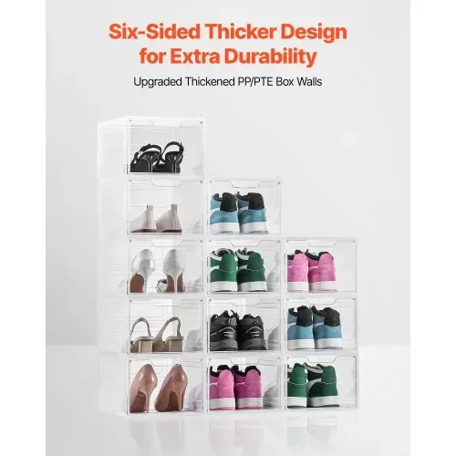 VEVOR Schuhaufbewahrungsboxen stapelbare Schuhboxen (12 Stk.) passend bis US-Größe 13, Schuh-Organizer mit magnetischer Tür zur Aufbewahrung von High Heels & Stiefeln & Hüten, klar + weiß VEVOR Schuhaufbewahrungsboxen stapelbare Schuhboxen (12 Stk.) passend bis US-Größe 13, Schuh-Organizer mit magnetischer Tür zur Aufbewahrung von High Heels & Stiefeln & Hüten, klar + weiß