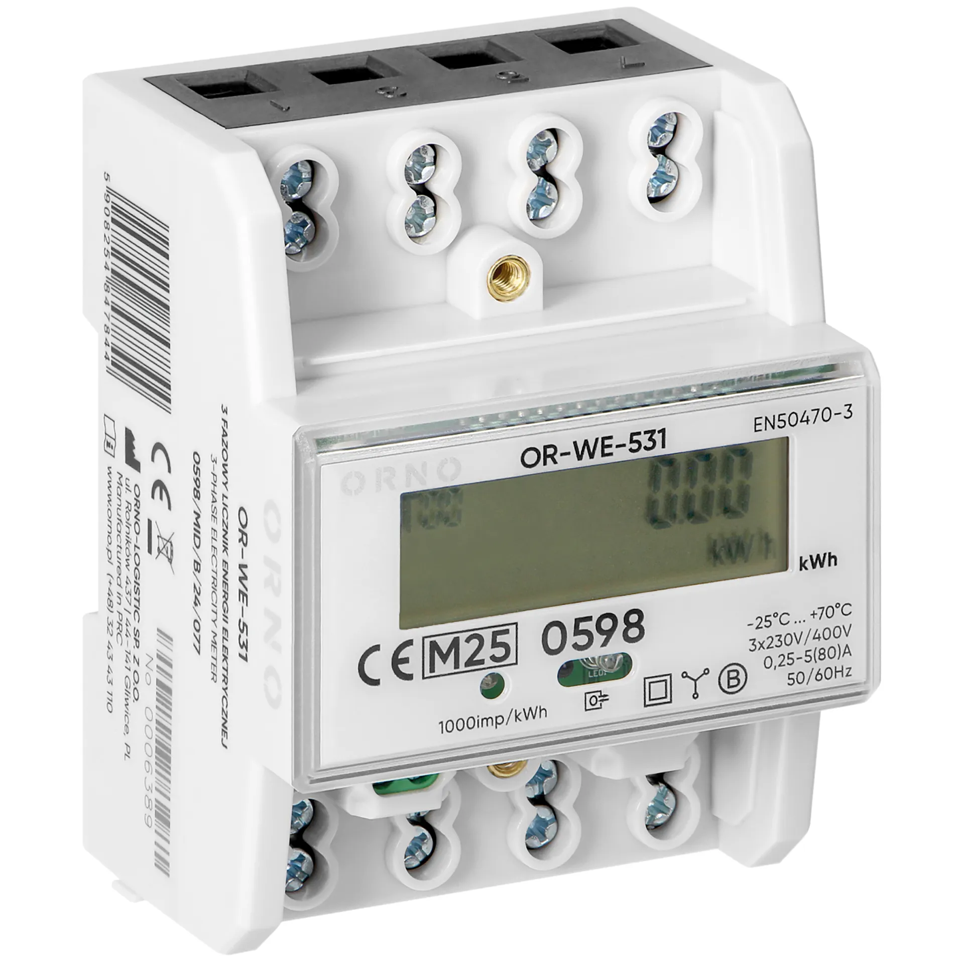 3-phasiger Stromzähler, 80A, MID, 4,3 Module, DIN TH-35mm – Bild 3