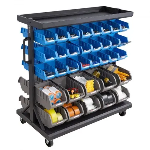 VEVOR Fahrregal mit Stapelboxen Set, Mobiles Lagerregal mit 5 Ebenen & 68 Sortimentskästen für Kleinteile in zwei Größen, 900x500x950 mm, doppelseitig, für Werkstatt, Garage, Lager & Büro – Bild 10