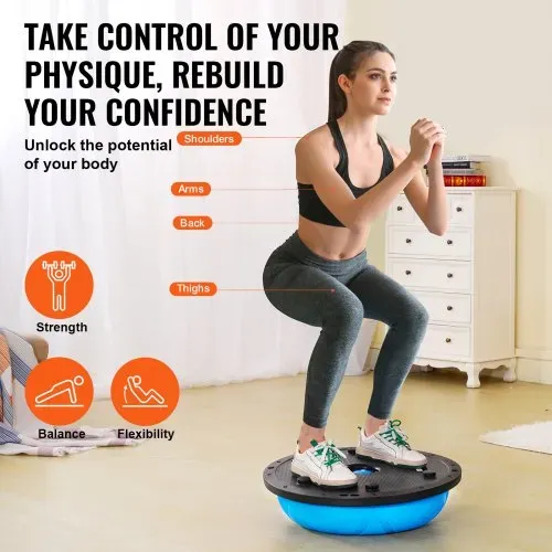 VEVOR Halb-Gymnastikball-Trainer, 23 Zoll Balance-Ball-Trainer, 660 lbs Tragkraft Stabilitätsball, Yoga-Ball mit Widerstandsbändern und Pumpe, Kraft-Fitnessball für das Heim-Fitnessstudio, Ganzkörpertraining, Blau – Bild 2