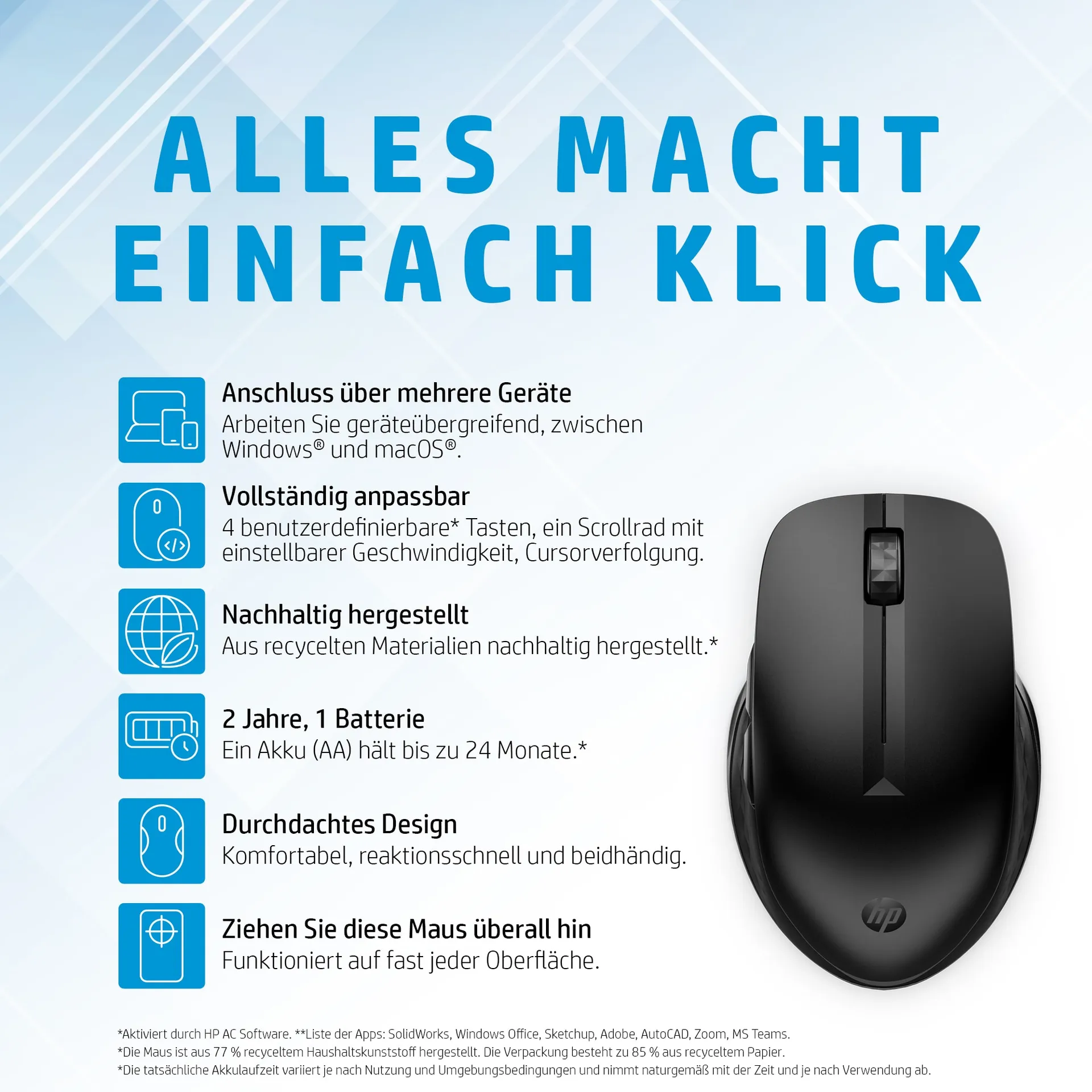 HP 435 Wireless-Maus für mehrere Geräte – Bild 7